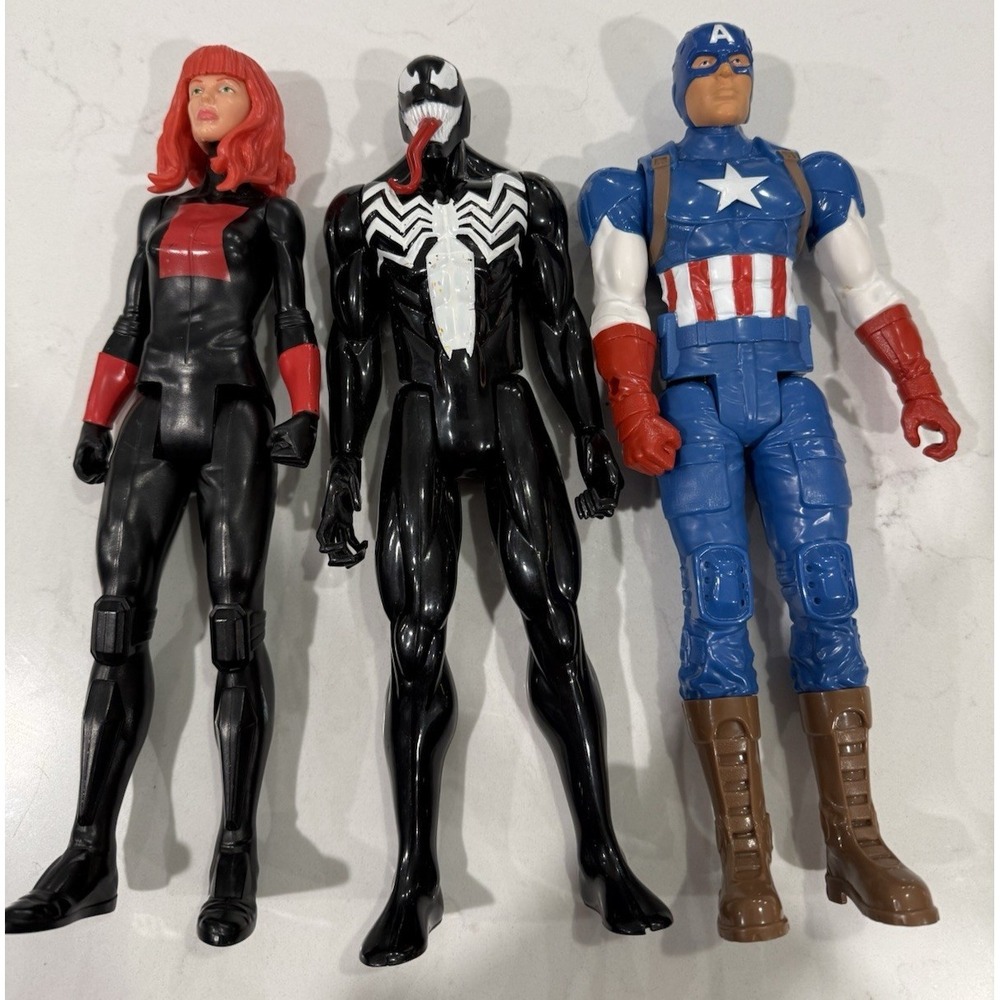 Marvel 12" Titan Hero Action Figures Lot of 3 Capt. America Venom & Black Widow